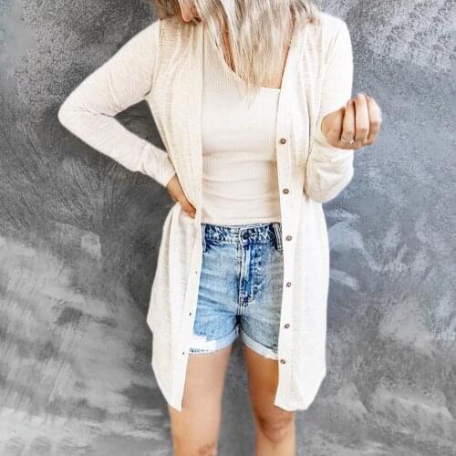 Women Casual Fashion Cardigan Single-breasted Cardigan Women Solid Color Round Neck Long Cardigan Coat For Going Out Femme #T2G