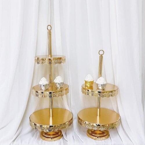 Golden wedding dessert table decoration European-style cake stand wedding props lace cake plate iron art dessert stand