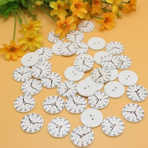 50pcs 25mm clock Wood Buttons 2 Holes White Hedgehog For Scrapbooking Handmade DIY Accessories for crafts decorativos
