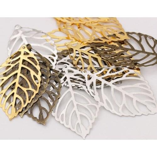50 Pcs/ Lot- Vintage Charm Filigree Hollow Craft Leaves Pendant DIY Jewelry Accessories- Hair Comb/ Fan/Bookmark/ Earring