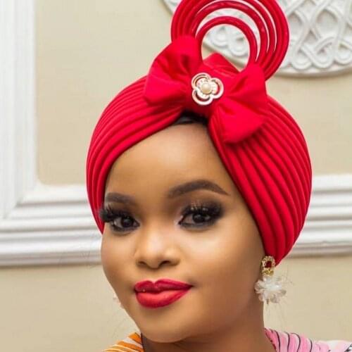 African Latest Auto Geles Aso Oke Headtie Already Made Headties Shinning Sequins Turban Cap For Women Ready Female Head Wraps