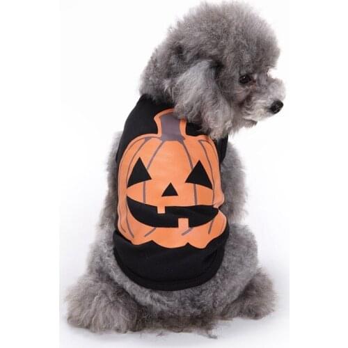 AHUAPET Halloween Dog Costume Pumpkin Decoration Dog Life Vest T Shirt Dog Warm Clothes Cotton Black Pet Vest Novelty Fashion E