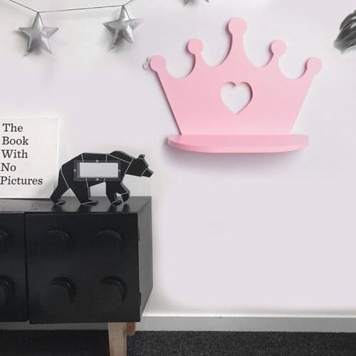 Big deal Pink Wooden Crown Wall Shelf for Princess Room Daughter Girls Room Decoration Best Gift Nursery Doll Toys Shelves