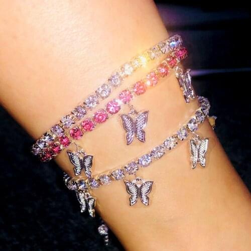 StoneFans Fashion Crystal Insect Pendant Anklet Women Rhinestone Statement Bling Cuban Tennis Chain Anklet CZ Zircon Foot Chain