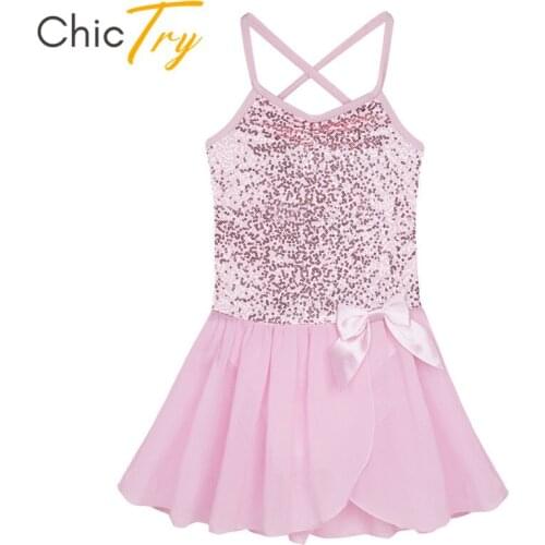 ChicTry Kids Sequins Ballet Tutu Chiffon Dance Dress Girls Gymnastics Ballet Leotard Children Stage Performance Dance Costume
