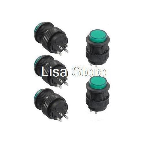 DC 3V Green LED Lamp Panel Mount Self Lock SPST Round Push Button Switch 5 Pcs