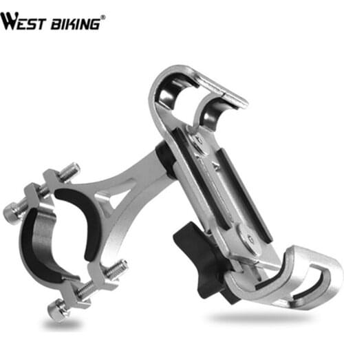 WEST BIKING Alloy Holder For 3.5-6.5 Inch Mobile Phone Stand Bicycle Mountain Road Bike Phone Holder Smart Phone Handlebar Mount