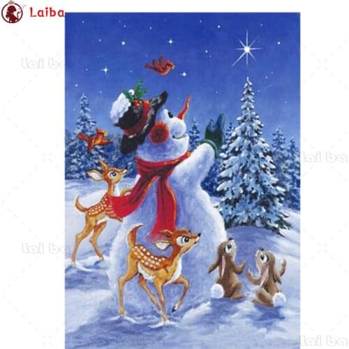 Child gift round Diamond Painting New Year Winter Landscape Christmas Snowman Full square Rhinestone of Picture Diamond mosaic