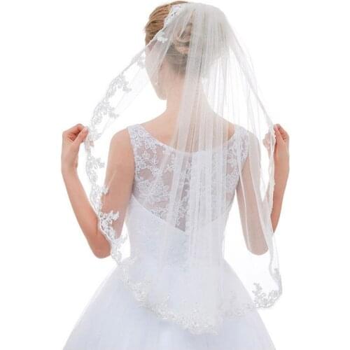 White wedding veils ivory tulle bridal veil Comb wedding lace veil Single bridal veil for European and American