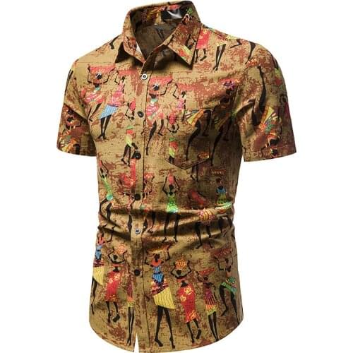 Mens Short Sleeve Hawaiian Shirts 2021 Summer New African Ethnic Print Men Cotton Linen Shirt Streetwear Harajuku Shirt Men 3XL