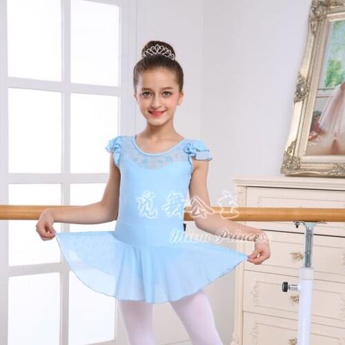 Short Sleeved Girls Gymnastics Leotard Ballet Leotards For Girl Dance Wear Summer Girls Lace Leaking Back Ballet Dance Dress