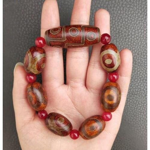 GOOD GIFT Efficacious Amulet Greco-Buddhist pocket travel Safety Prayer Mantra Tibet Buddha gZi Beads TIAN ZHU agate bracelets