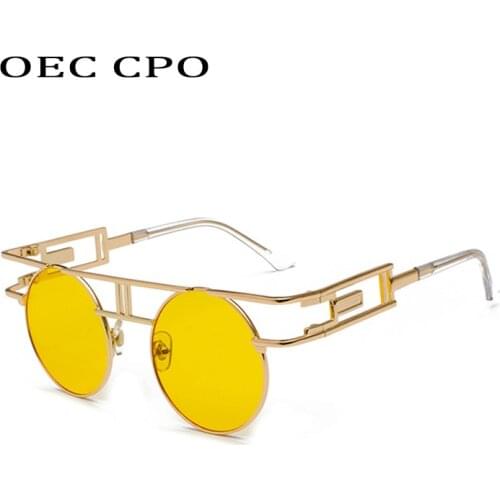 OEC CPO Alloy Round Sunglasses Women Men 2021 Trend Big Frames Mirror Sun Glasses Female Steampunk Eyeglasses UV400 O1072