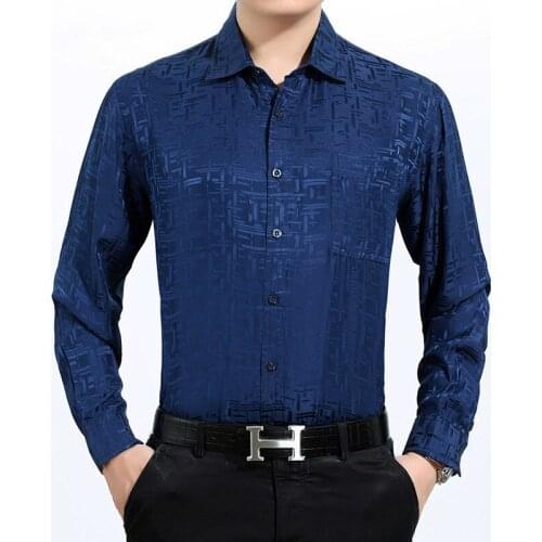 Summer 100% Silk Men Shirt Long Sleeve White Shirt Spring Formal Shirts Men 2020 Gentlemen Loose Camisa Masculina 3033 KJ1948