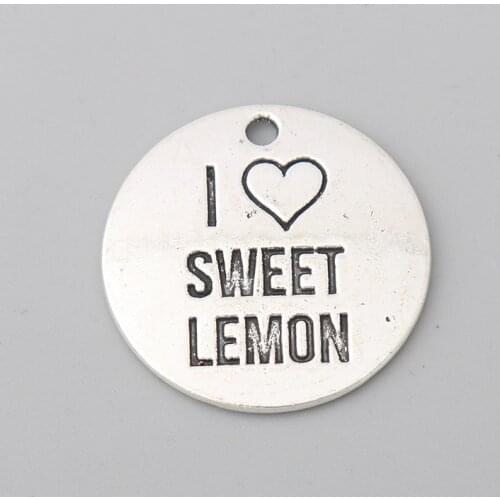 RAINXTAR Fashion 25mm Alloy I Love Sweet Lemon Round Letter Message Charms 50pcs AAC1906