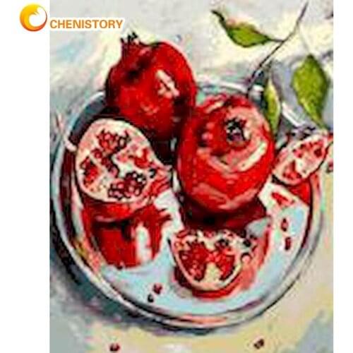 CHENISTORY DIY Oil Painting By Numbers Red Pomegranate Landscape Picture By Number HandPainted Modern Home Artcraft Diy Gifts
