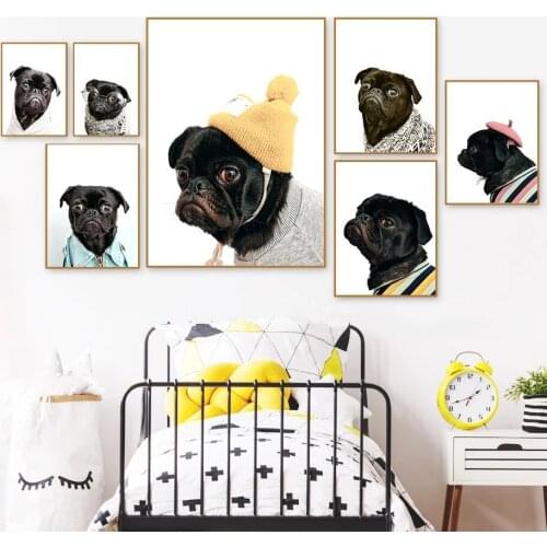 Canvas Wall Art For Pug Or Black Dog | Canvas Print, Nordic Posters And Prints, Wall Pictures, Nursery Or Hospital Decor, Pet