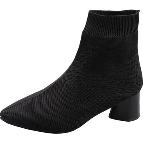 Socks Boots Women Spring And Autumn Single Boots Ins Net Red Boots Pointed Knit Thick With High-heeled Chelsea Elastic Shoes