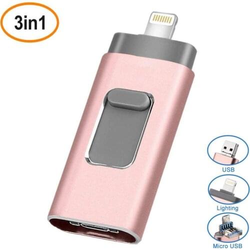 OTG USB Flash Drive 3 in 1 Lightning Pen Drive 128GB 256GB Usb Flash iPhone USB Flash 3.0 Memoria Stick Compatible Apple iPad PC