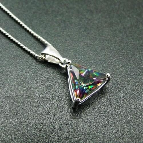 100% 925 Sterling Silver Triangle Mystic Topaz Womens Charm Pendant Necklace For Gift