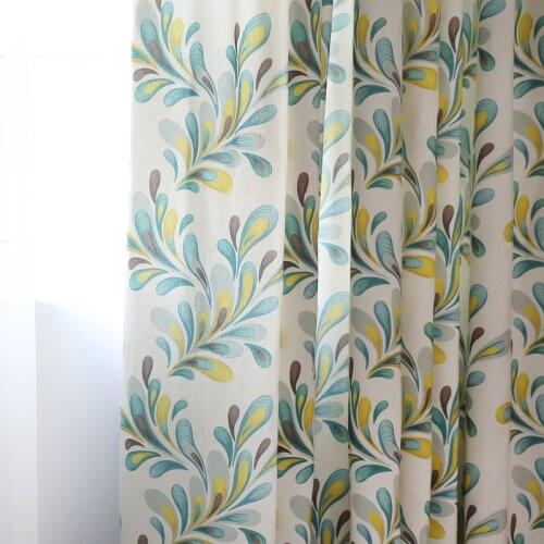 Pastoral Semi Blackout Curtains for Living Room Bedroom Simple Cotton Linen Curtain Leaves Printed Blinds Insulating Drapes