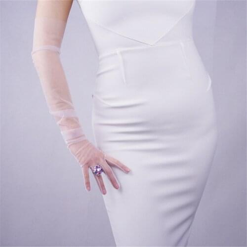Mesh Yarn Gloves 70cm Lace Thin Gauze Extra Long Pure White Evening Vestido de noche Touchscreen Bride Marry Gloves WWS08