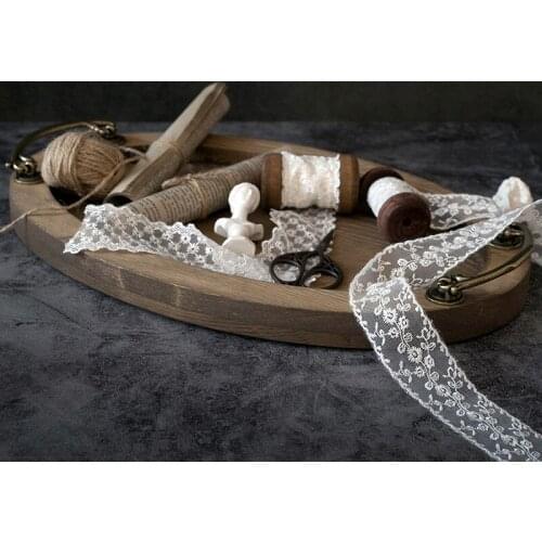 Pastoral Style Solid Wood Tray With Handle Creative Fruits /Desserts Plates Anti-skid Insulation Tea/Coffee Tray Home Decoration