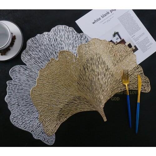 PVC Hollow Potholder Hot Stamping Placemat Large Ginkgo Leaf Pattern Golden Home Decoration Table Mat