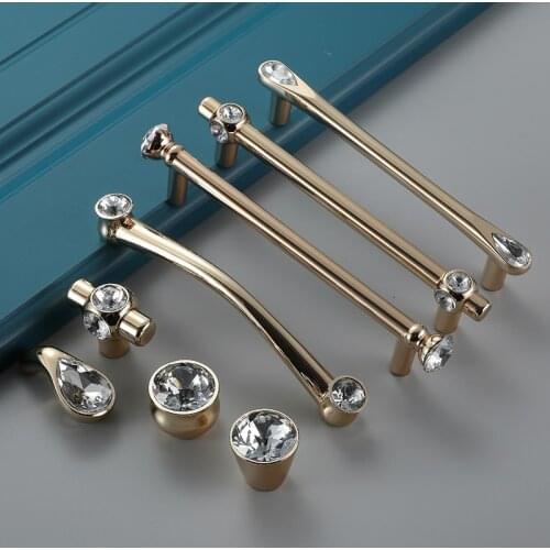 Luxury Crystal Metal Cabinet Wardrobe Cupboard Drawer Handle Knob For Furniture Door Pull Gold For Home Room Kitchen Door Pull