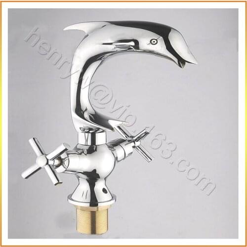 X9537B1 - Luxury Deck Mounted Chrome Color Brass Material Hot & Cold Water Double Handle Dolphin Faucet