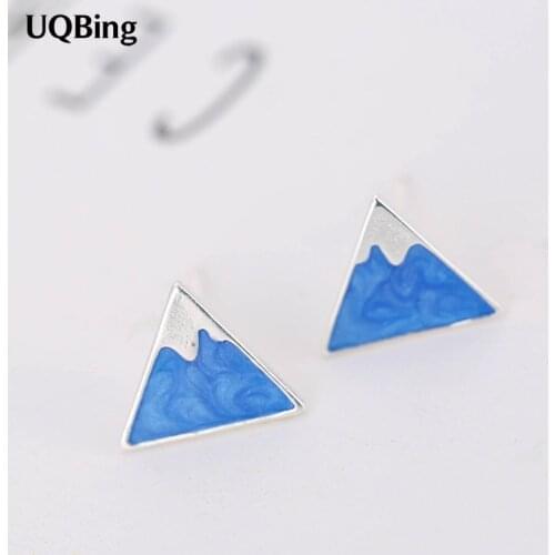 2018 New Fashion 925 Sterling Silver Blue Triangle Stud Earrings For Women Jewelry Free Shipping Brincos