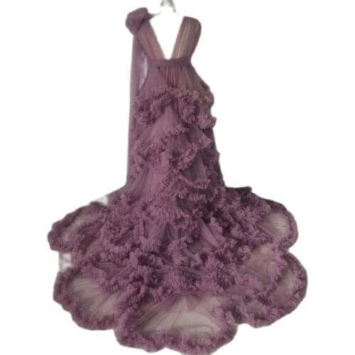 Chic Photography Maternity Dresses Women Long Pregnancy Bathgown Maternity Ruffles Sleeveless Robe for Photo Shoot Custom Made