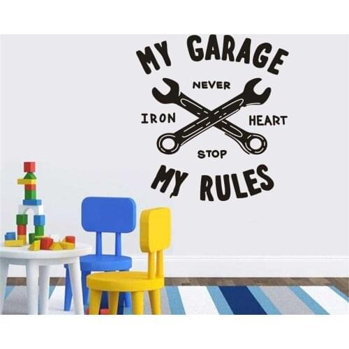My Garage My Rules Quote Wall Sticker Auto Car Repair Sign Wall Vinyl Decals Boys Kids Children Room Decoration Vinyl Art Murals