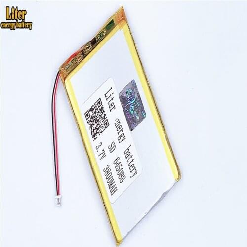 1.0MM 2pin connector Lipo Battery 3.7V 645088 3800mah 655090 power bank e-books GPS PDA lipo lithium polymer battery