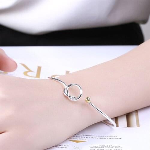 925 Sterling silver Twine Bangles Bracelets For Women Beads Opening Simple Jewelry Christmas Gift