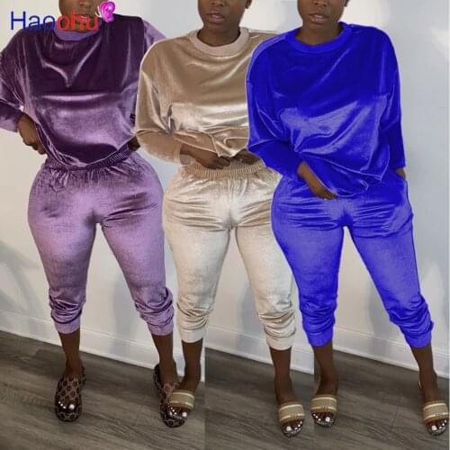 HAOOHU Women Autumn Long Sleeve Velvet Lady Set Long Pants Casual Sportswear Women Sports 2 Pieces Set Sweatshirts tracksuit