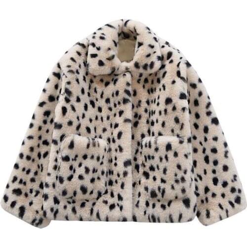 Lamb Velvet Women Faux Fur Warm Leopard Print Fur Coat Autumn Winter Leopard Print Casual Long Sleeve Coat Streetwear