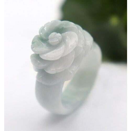 2021 Trend Band Ring Natural Jade Stones Rings For Women Jewellery Emerald Rose Flower Hand-Carved Ladies Luxury Jewelry