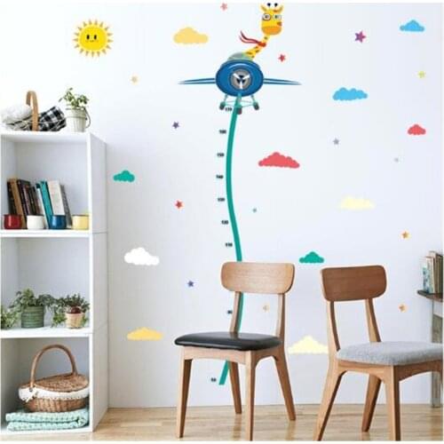 1PCS Cartoon Sun Cloud Spaceship Deer Bending Height Sticker For Kids Room Bedroom Height Meter Wall Stickers Home Decor 50*70cm