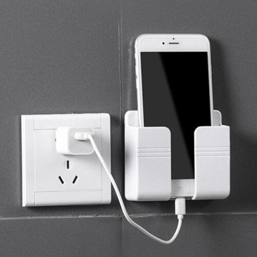 1Pc Wall Mounted Organizer Storage Box Remote Control Mobile Phone Plug Wall Holder Charging Multifunction Holder Stand