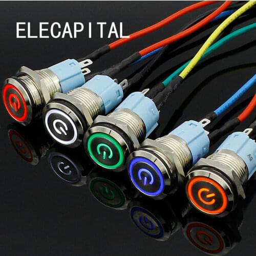 16mm red blue yellow green white Light Hot Car Auto Metal LED Power Push Button Switch Self locking Type On-off 5V 12V 24V 220V
