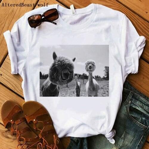2019 Funny Llama t shirt femme Llama T-Shirts kawaii printed cartoon llama tshirt Tops women Llama short sleeve white clothes