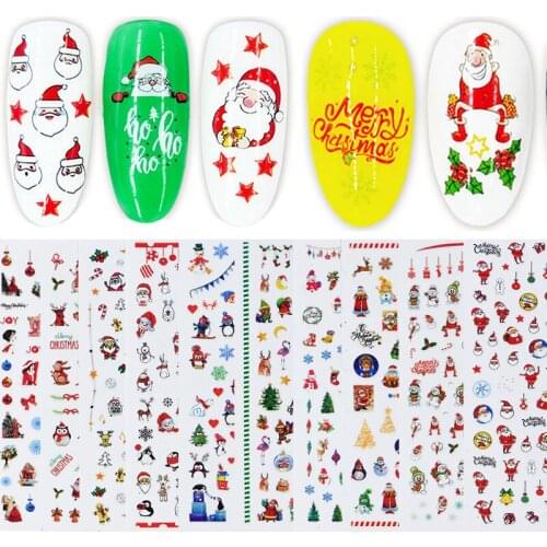 5 Sheets Cartoon Santa Claus Deer Snowman Snowflake Nail Art Stickers Christmas Decoration Nail Decal Manicure Supplies Tool