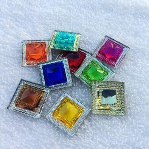 6pcs Double color Square Resin Rhinestone Crystal Stone beads flatback For DIY Wedding Decoration -Z26A