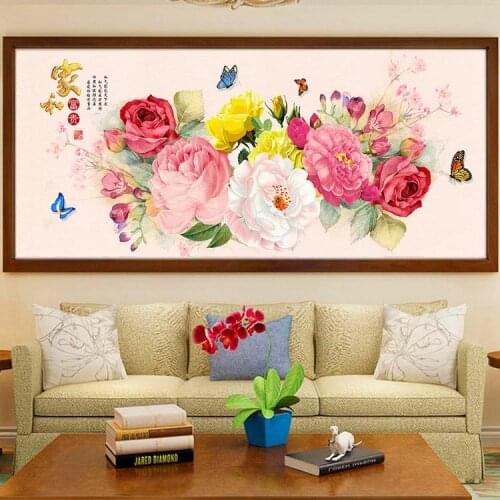 AB Diamond Painting DIY Peony Flowers Butterfly Decor Wall Art Diamond Embroidery Cross Stitch Kits Mosaic Full Drill
