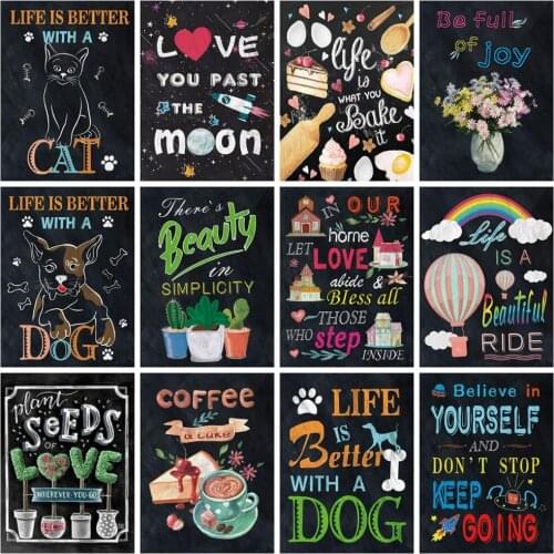 Huacan Diamond Painting New Arrival Text Scenery Diamond Mosaic Embroidery Blackboard Landscape Home Decor