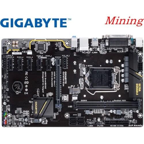 Used Mining Desktop Motherboard 6GPU 6pcie Socket LGA 1151 DDR4 For Gigabyte GA-H110-D3A Mainbaord 1151 DDR4 USB3.1 H110-D3A