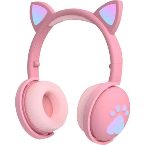 BK1 BT Wireless Headphones RGB Glowing Lights Cute LED Cat Ear Paw Kids Headset Wireless Stereo Bass 3.5mm Plug With Mic