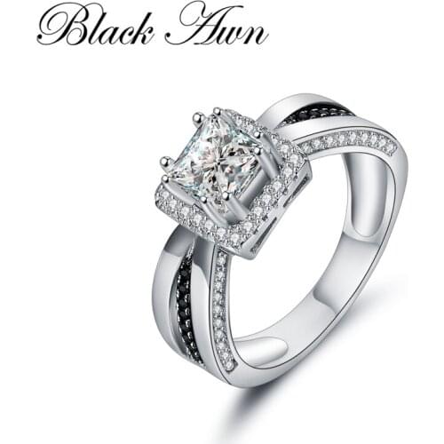 [BLACK AWN] Genuine Solid 925 Sterling Silver Fine Jewelry Bague Wedding Rings for Women C304