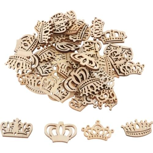 50 Pieces Crown Shape Wooden Discs Tree Slices Ornament Ornament For Crafting And Painting